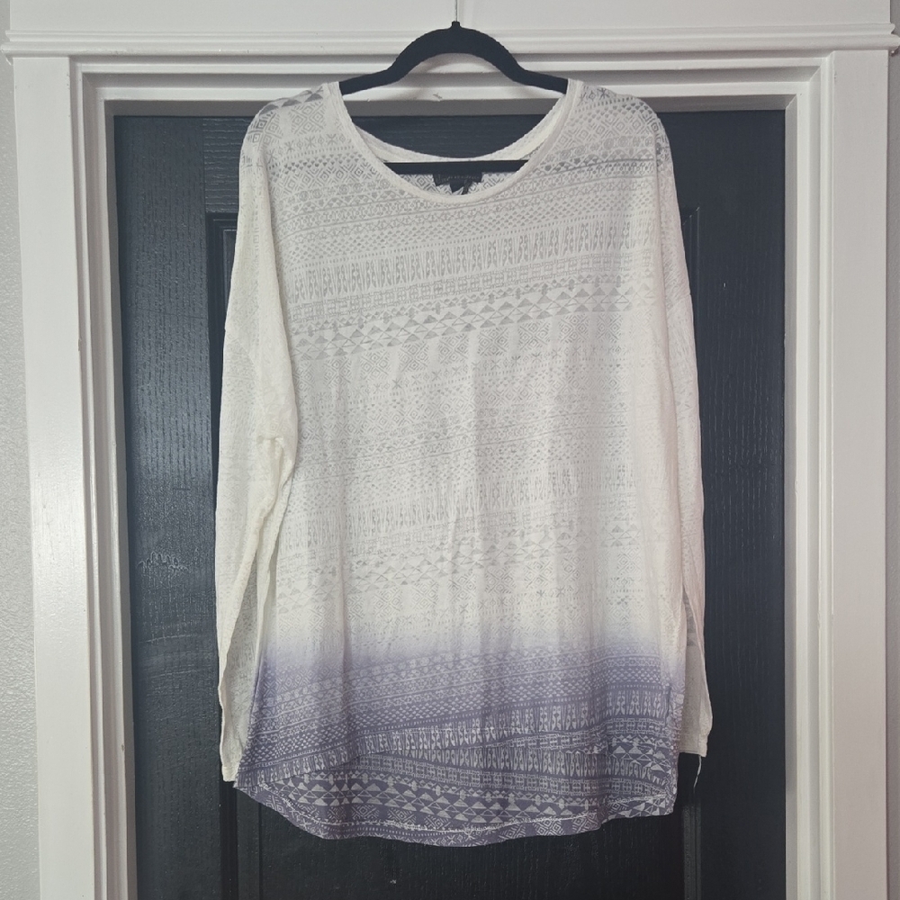 Buffalo David Bitton White and Blue Ombre Burnout Long Sleeve Top Size XL